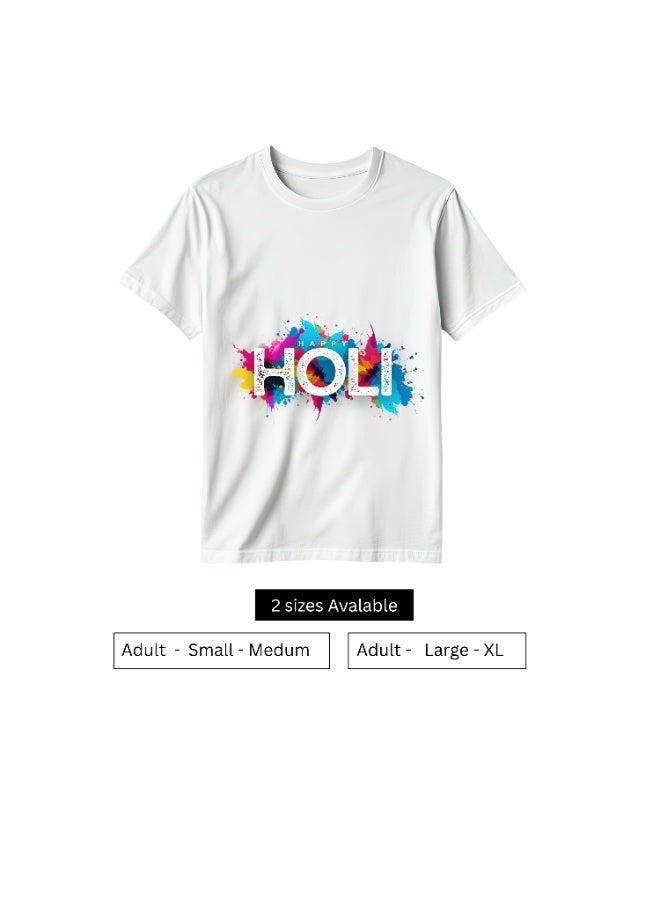 BrainGiggles Happy Holi T Shirt for Men & Women | White Round Neck Unisex Holi T-shirt for Adults | Festival of Colors Graphic Tee, Unisex Crew Neck Short Sleeve Holi Party Outfit - Image 4